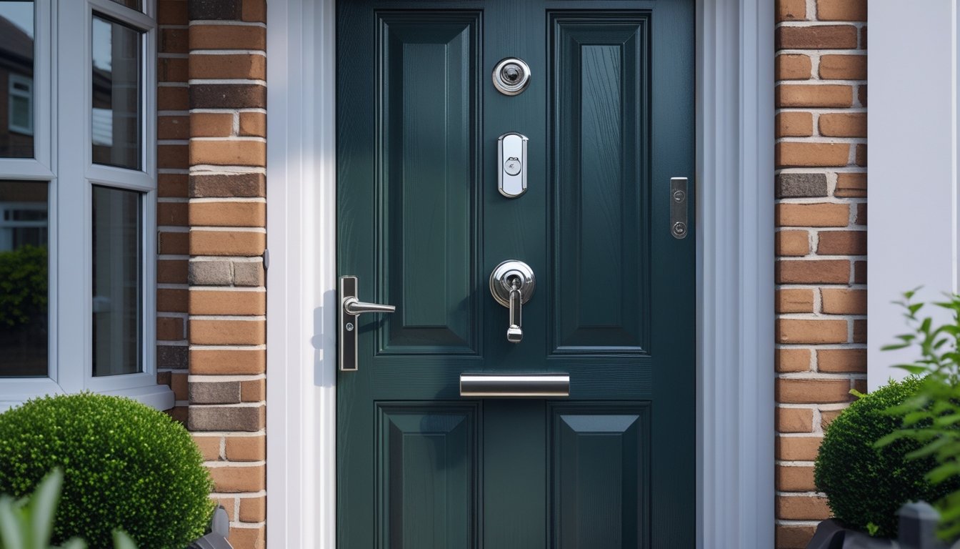 Front door of a UK home with secure locks and a neat porch area.