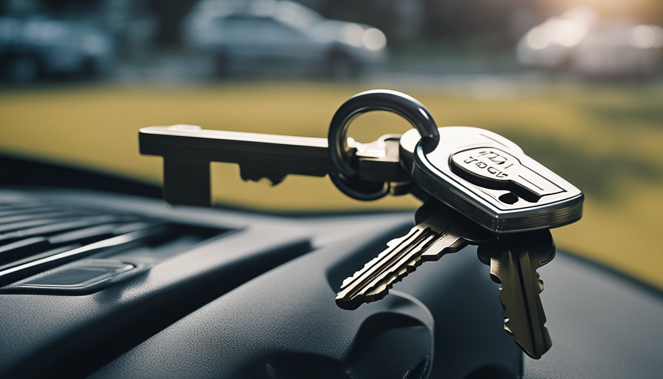 A broken key stuck in a car door, a jammed lock on a safe, and a lost key in a drain