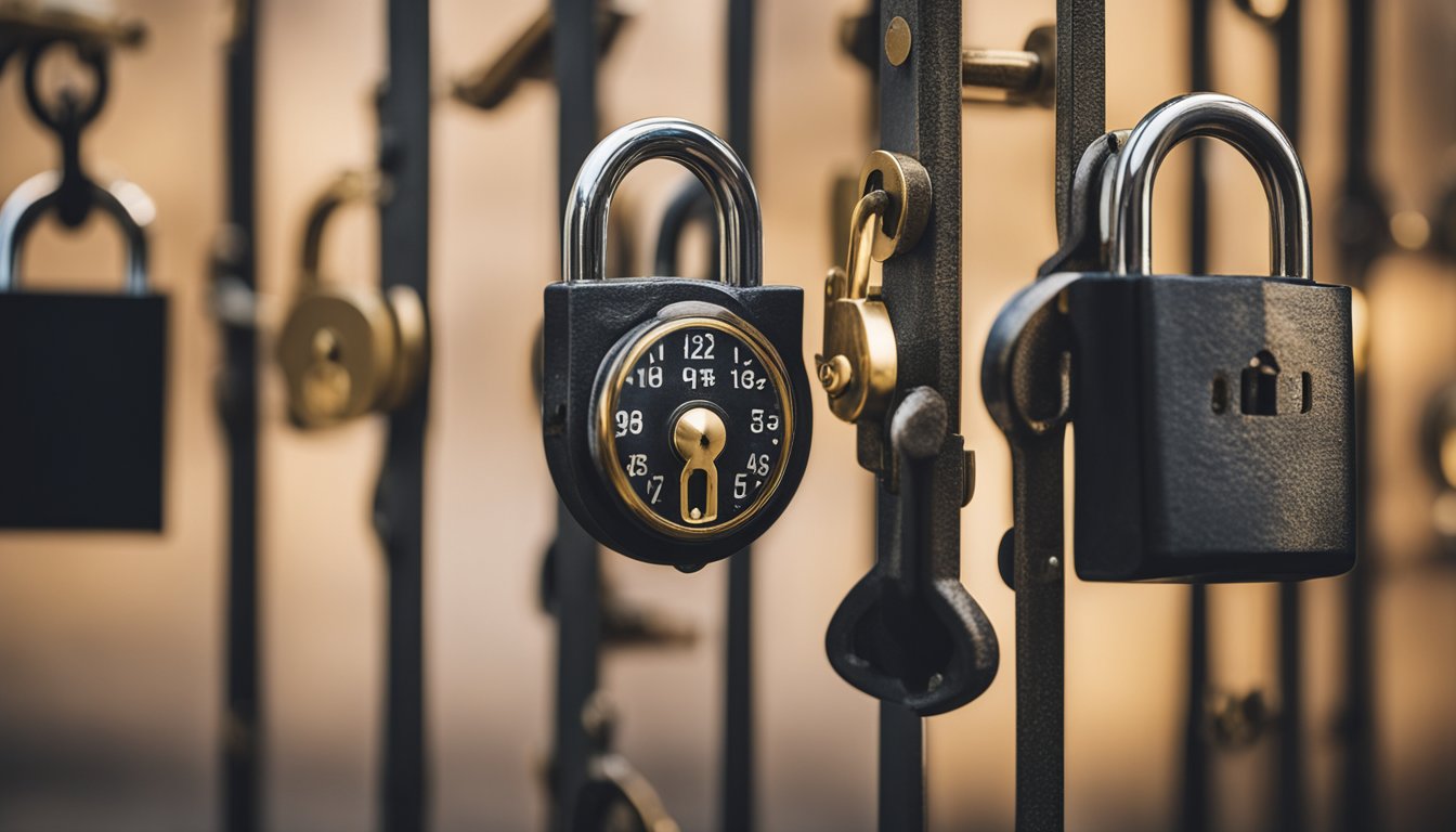 A series of locks from ancient to modern, arranged in chronological order on a plain background