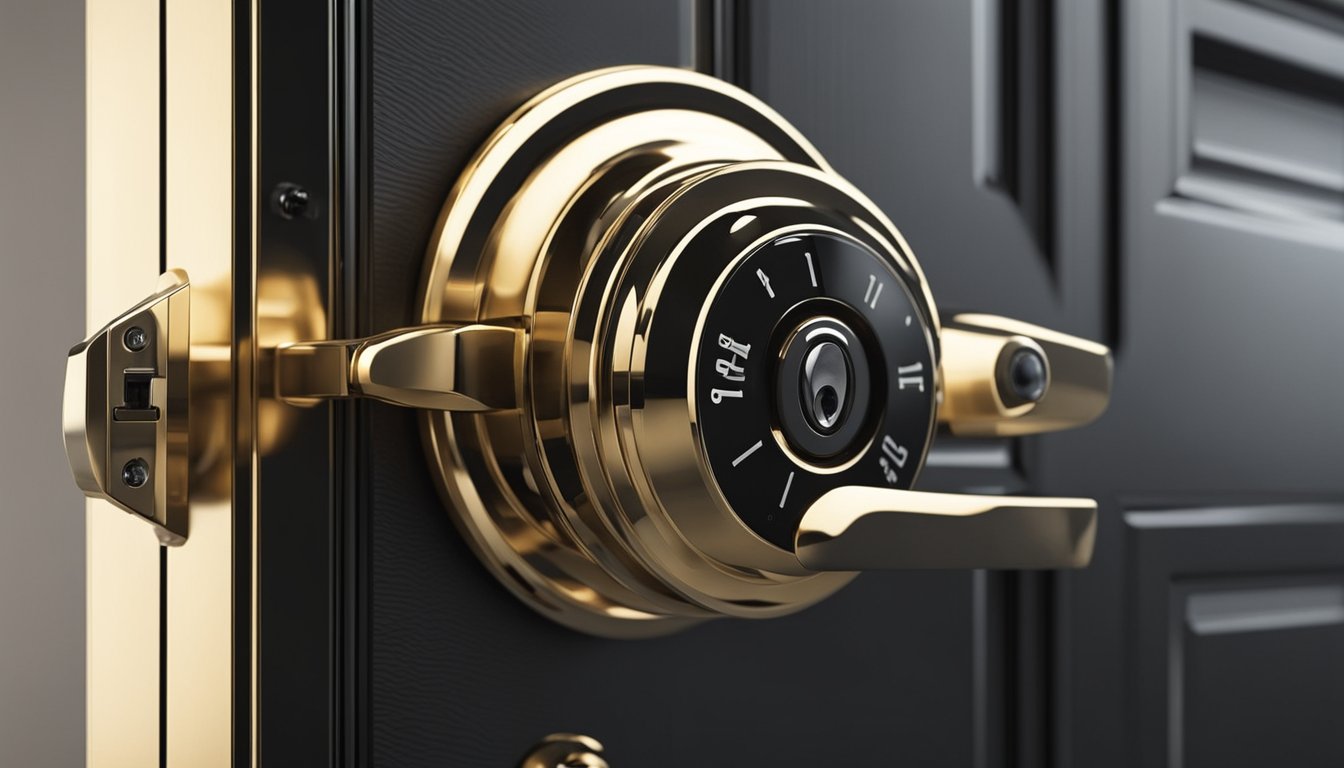 A collection of advanced lock mechanisms displayed on a modern door, showcasing various security features