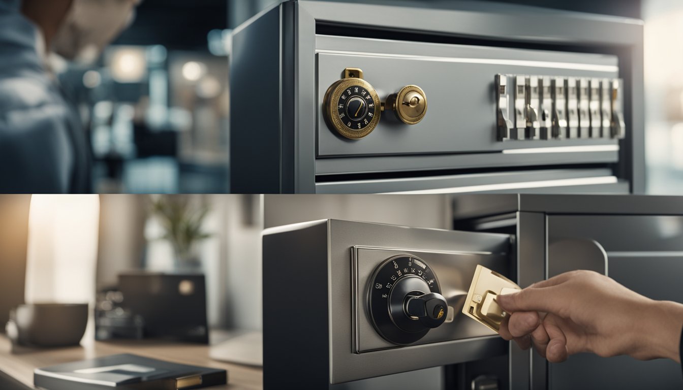 A safe being opened with a combination lock being reset, with a sequence of steps being followed