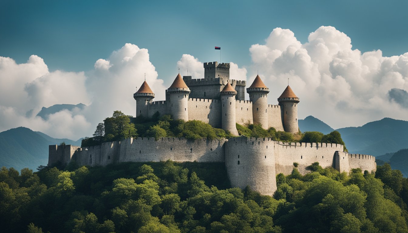 A fortress-like cloud with layers of protective barriers and a vigilant guardian overseeing the security measures