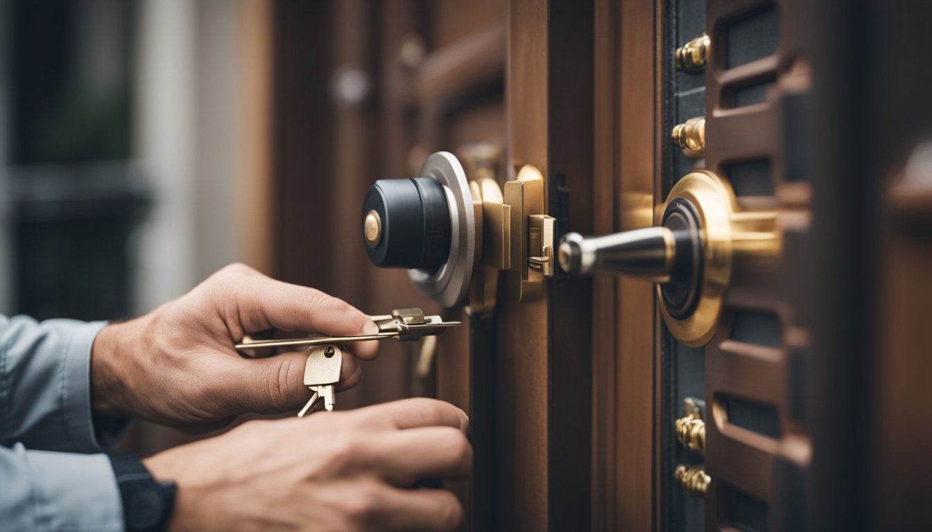 A professional locksmith confidently unlocking a door with precision tools