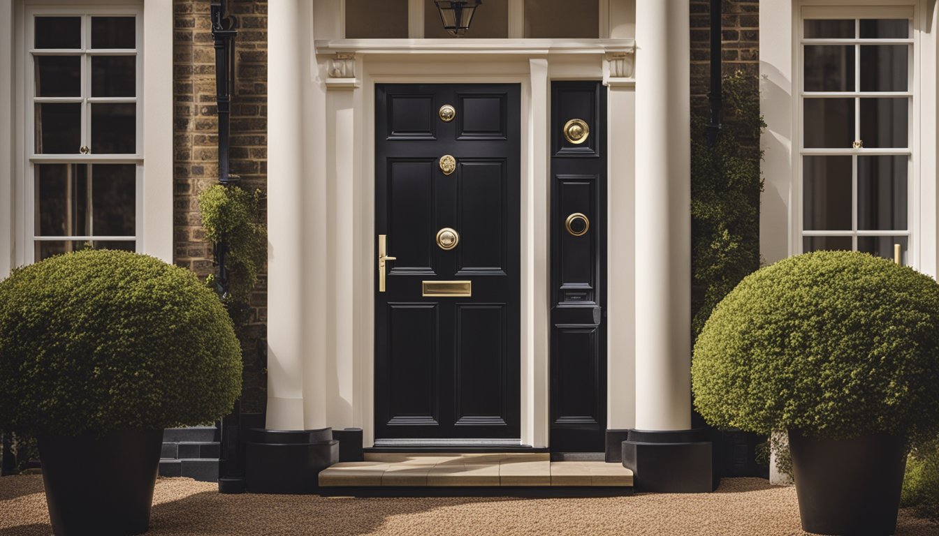 A traditional UK home with a smart lock on the front door, showing the integration of modern technology into a classic setting