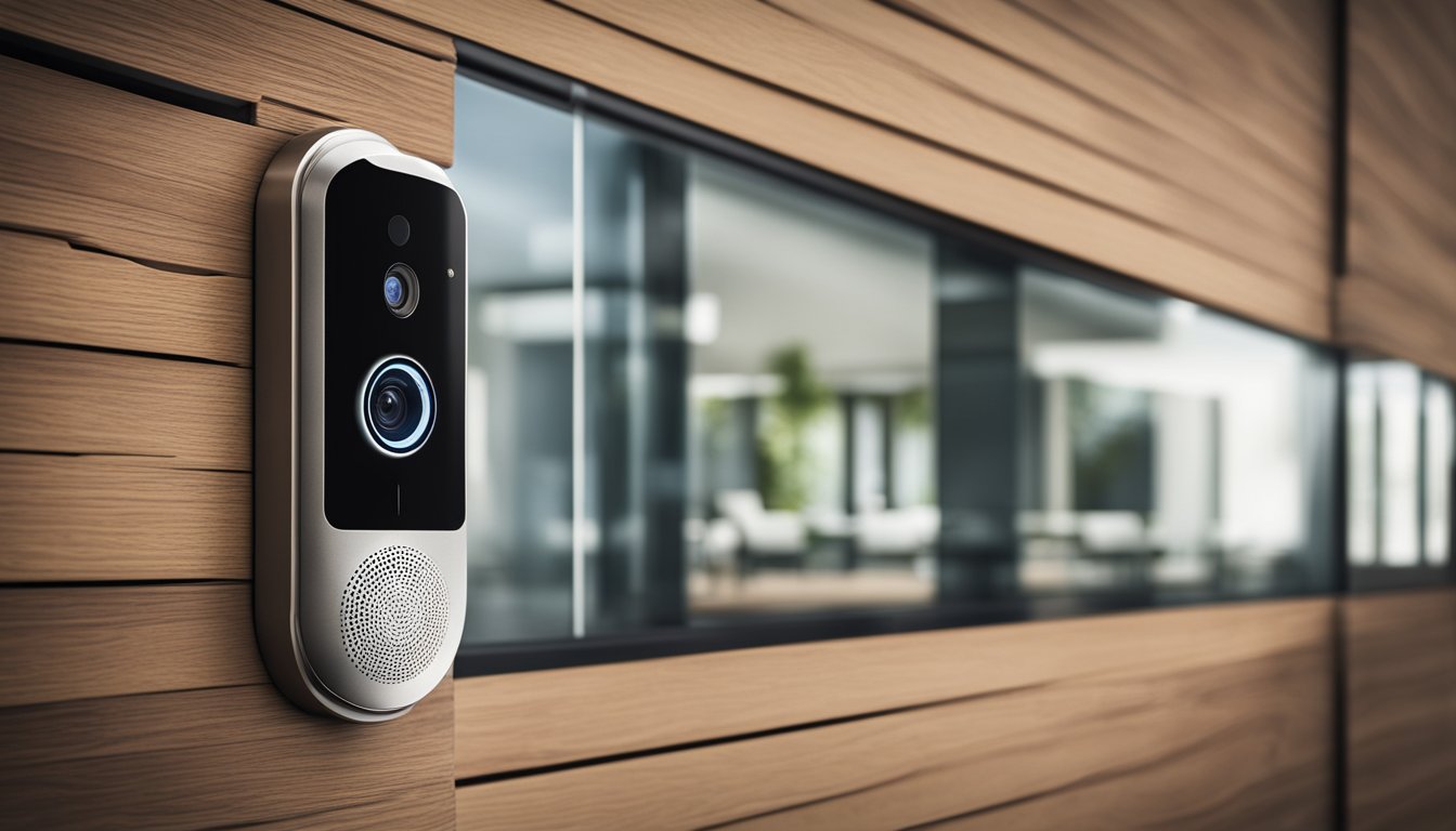 A modern, sleek home security system with integrated smart technology and biometric access control