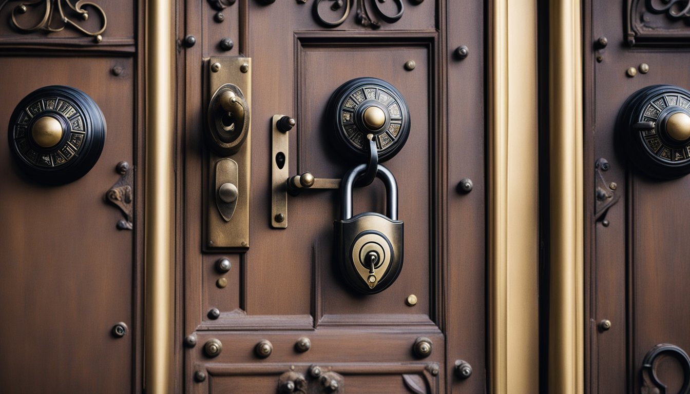 A historic building with ornate locks and security devices on the doors and windows, showcasing the importance of choosing quality locks for listed properties