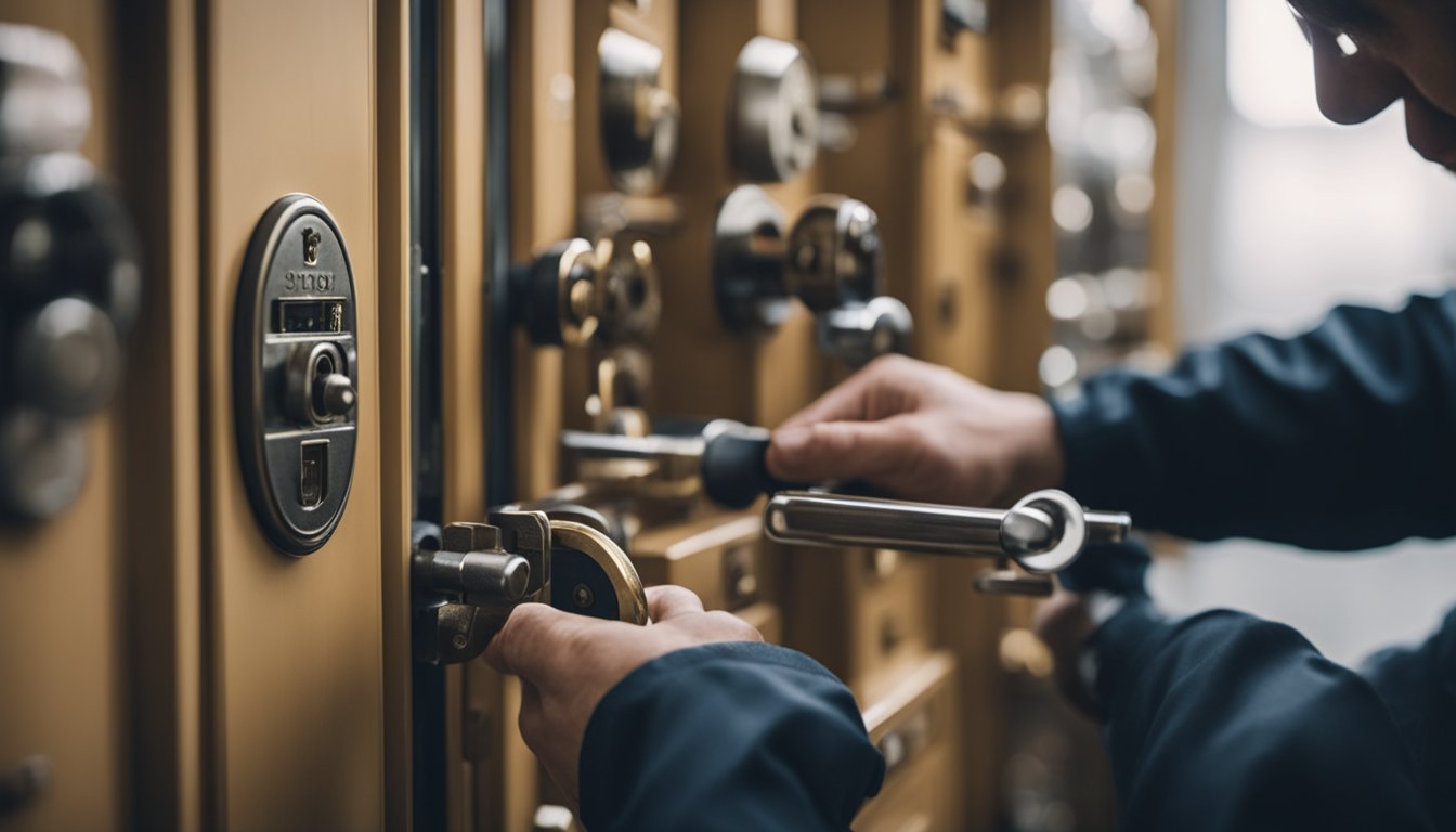 A locksmith skillfully picks a traditional lock with specialized tools