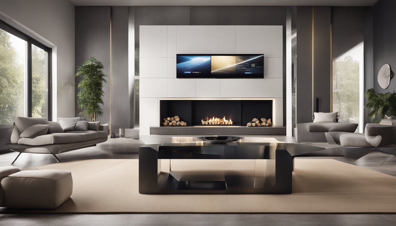 A sleek, modern smart home with integrated security gadgets, including cameras, motion sensors, and smart locks. The gadgets seamlessly communicate with the home's ecosystem, providing advanced protection and convenience